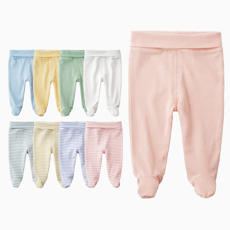 Teach Leanbh Infant Baby 3 Pack Footed Pants Cotton High Waist Casual Leggings (3 Months, D) - Image 5